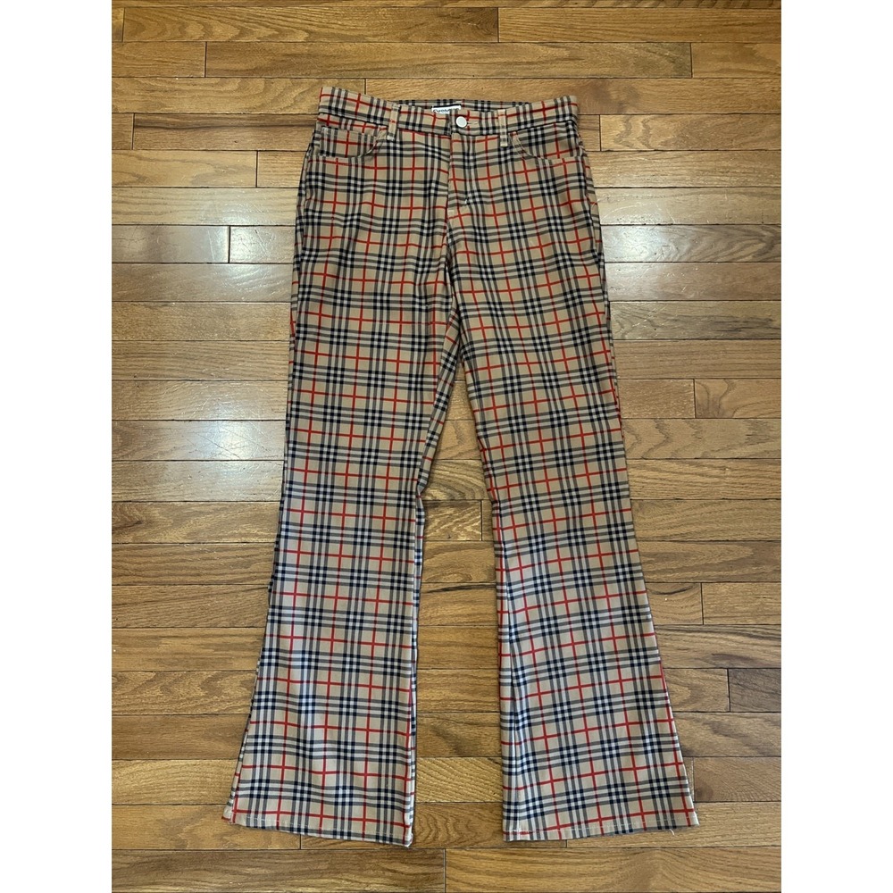 Evolution Plaid Flare Pants Women's 10 Y2K Stretch Low Rise